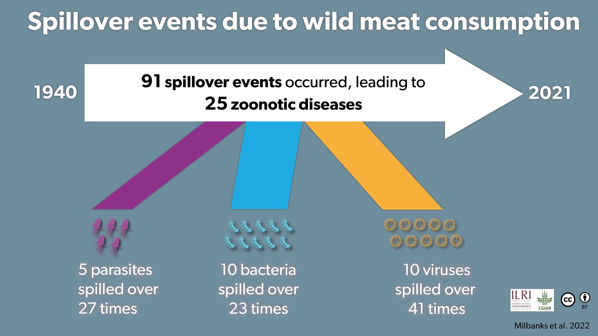 Spillover events due to wild meat consumption between 1940 and 2021