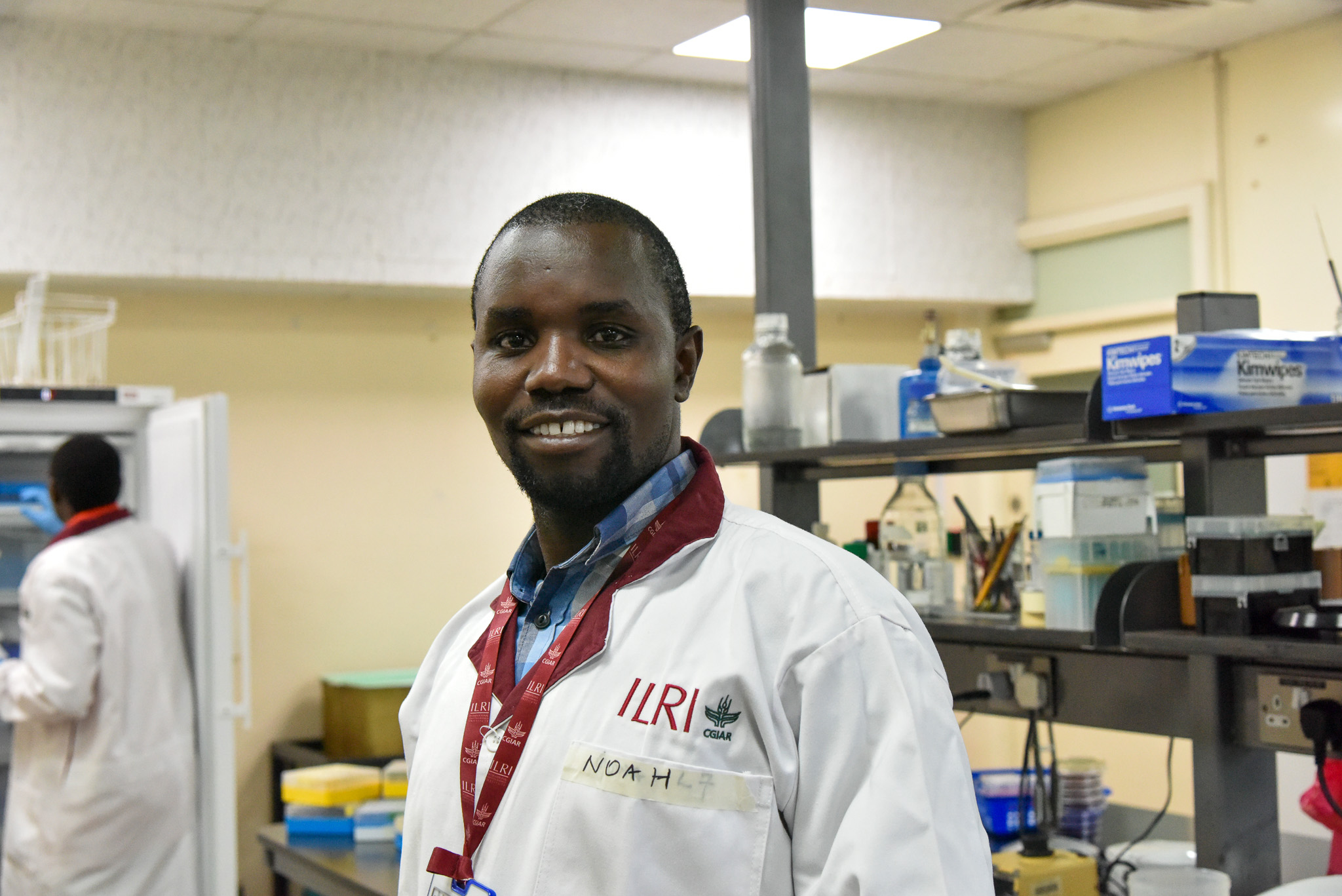 Noah Okumu inside one of the ILRI Labs.