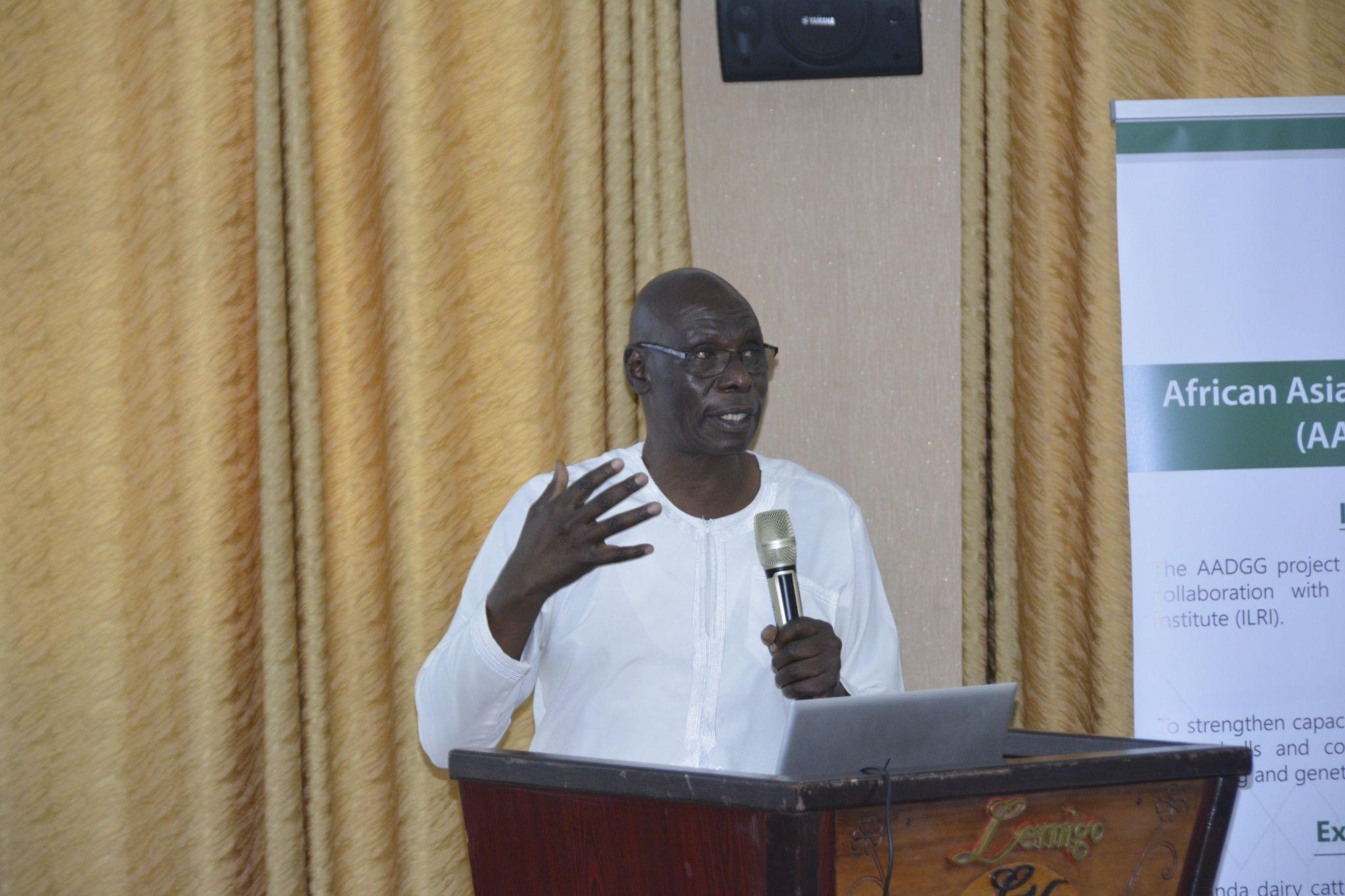 ILRI’s Okeyo Mwai speaking on the importance of launching AADGG in Rwanda. Photo: Fenja Tramsen/ ILRI.