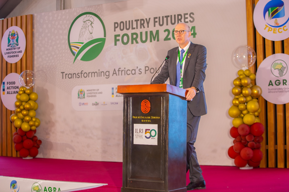 Fabian Kausche, ILRI’s Deputy Director General, Research and Innovations, at the ILRI@50 celebrations in Dar es Salaam, Tanzania (Photo credit: Gloriana Ndibalema/ILRI).