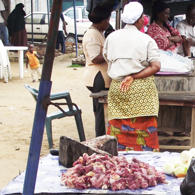 Locally made beef stew sold in Bagnon market at Yopougon, Abidjan, Côte d’Ivoire