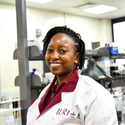 Jane Njaramba posing in one of the ILRI Labs. Photo credit: ILRI/Sarah Nyanchera Nyakeri