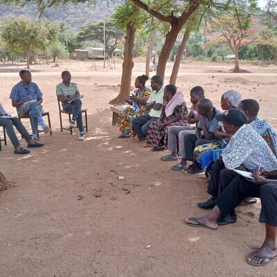 A pre-season focus group discussion conducted with lead farmers in Sagara Village, Kongwa District, in early November, 2022 (photo credit:ILRI/Kanuti V. Tembo).
