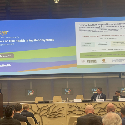 ILRI Director General Appolinaire Djikeng launches the Asia-Pacific sustainable livestock recommendations and CGIAR One Health briefs in Rome, 21 September 2026.