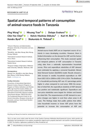 Agribusiness - 2021 - Wang - Spatial and temporal patterns of consumption of animal‐source foods in Tanzania.pdf.jpg