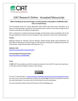 Effect of feeding oat and vetch forages on milk production and quality in smallholder dairy farms in Central Kenya-Manuscript.pdf.jpg