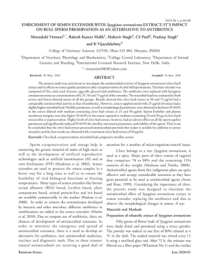 Enrichment of semen extender with Syzygium aromaticum Extract- Its impact on Bull Sperm Preservation as an alternative to antibiotics.pdf.jpg
