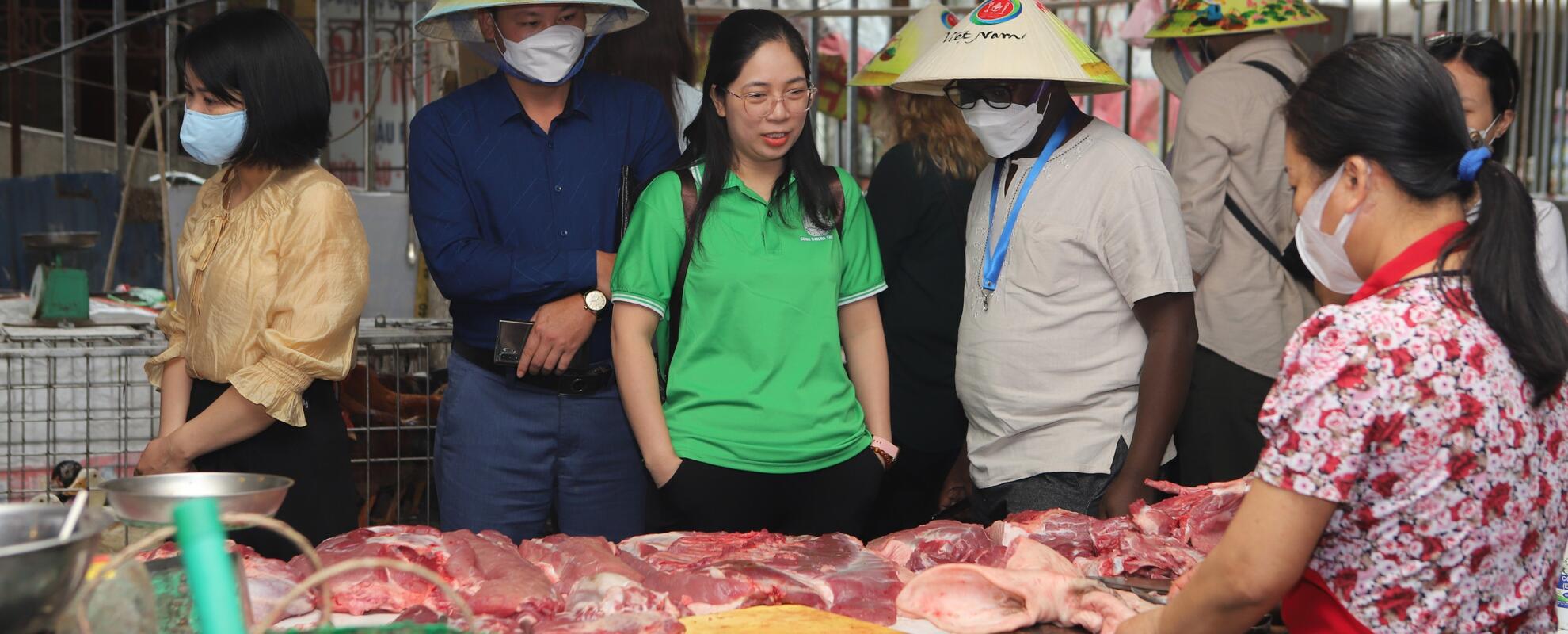 Selling pork in Vietnam