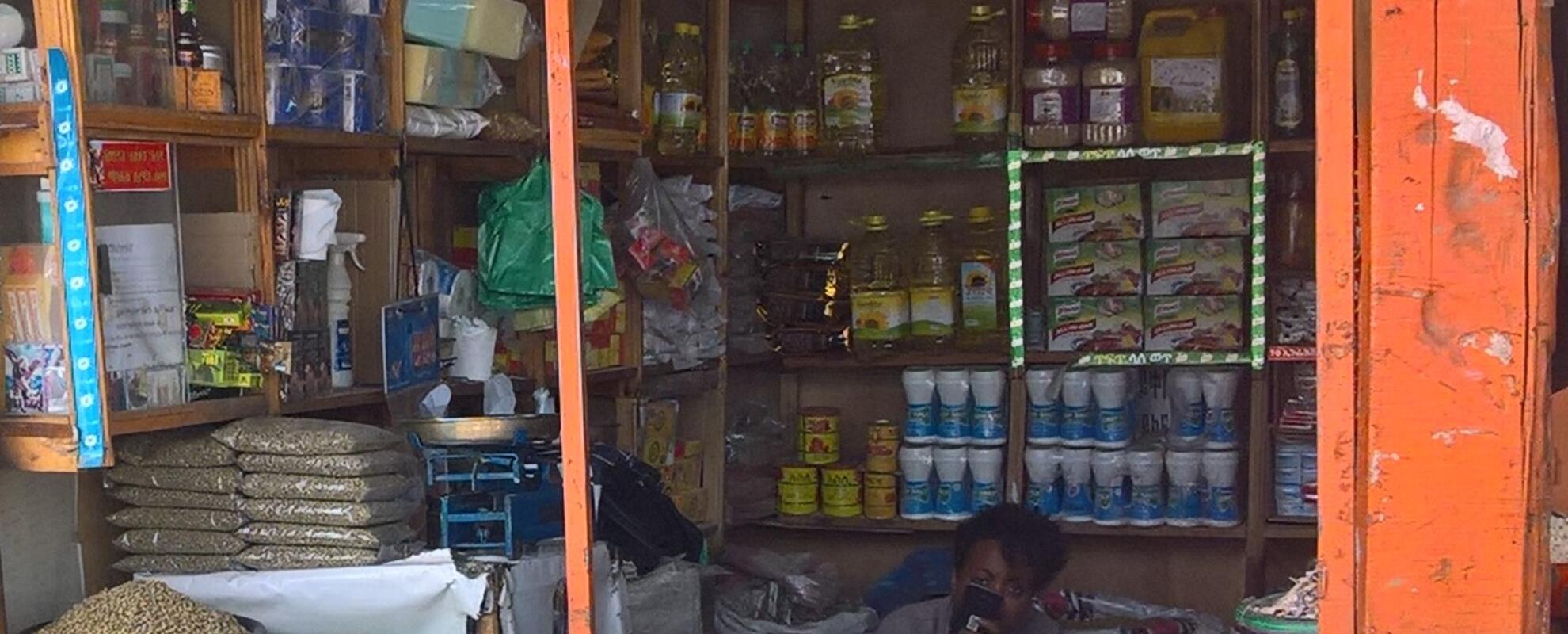 Local food shop in Addis Ababa, Ethiopia