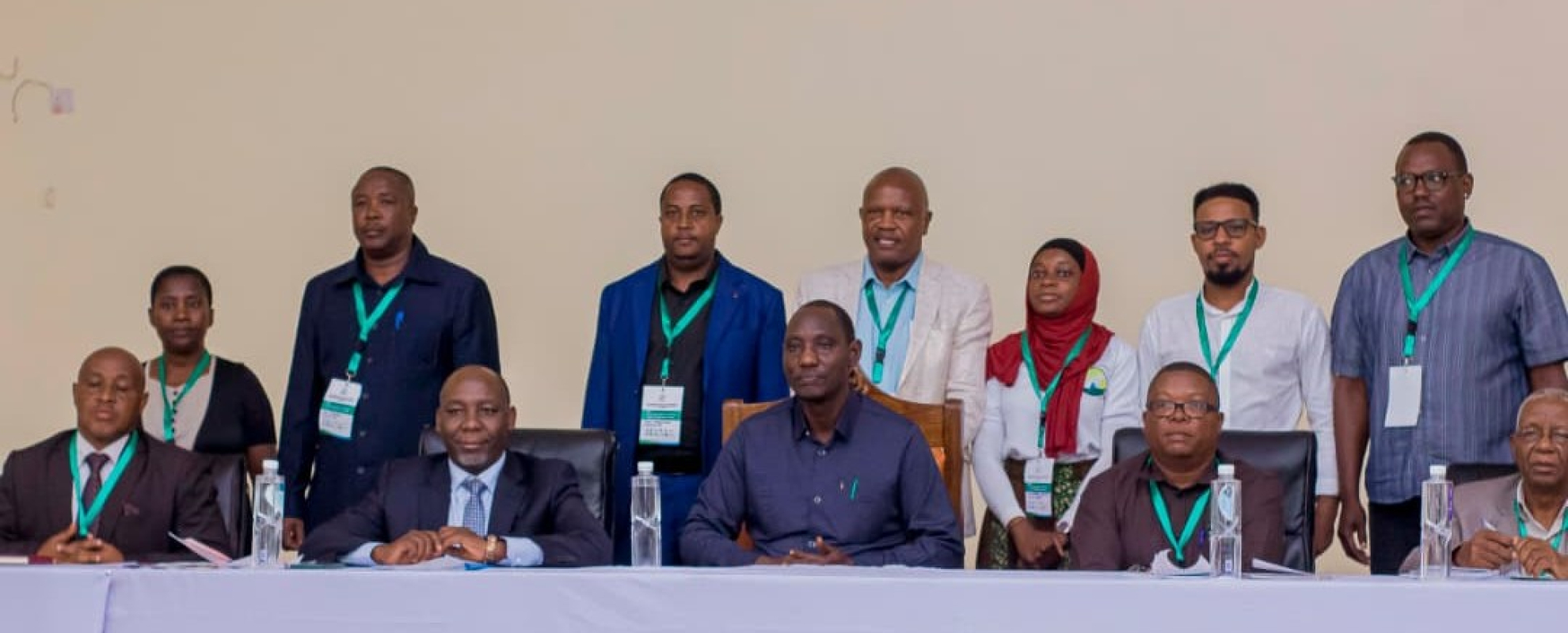 Research institute representatives with Livestock and Fisheries Minister Bashiru Ally (center, seated) at the rangeland conference in Morogoro.