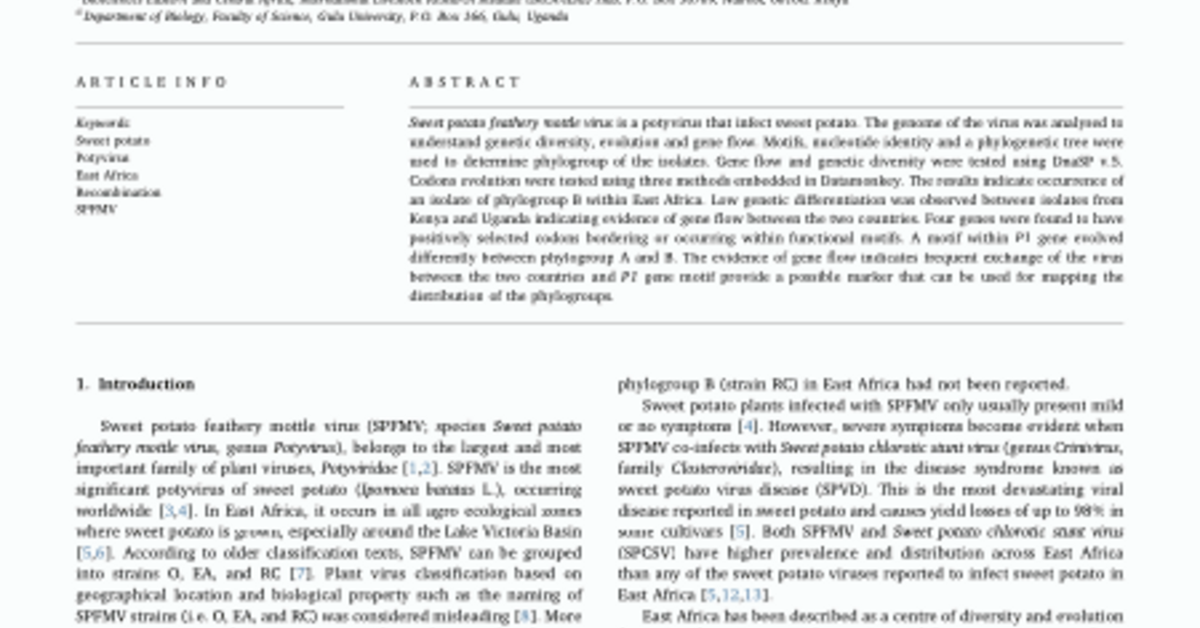 Genomic analysis of Sweet potato feathery mottle virus from East Africa