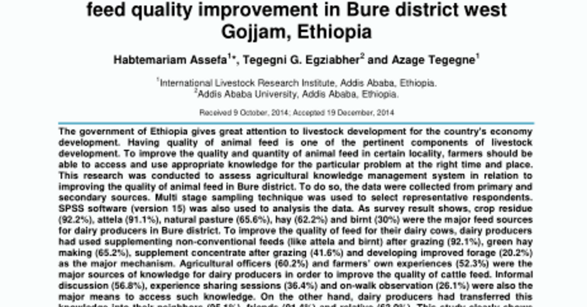 Agricultural knowledge management The case of cattle feed quality
