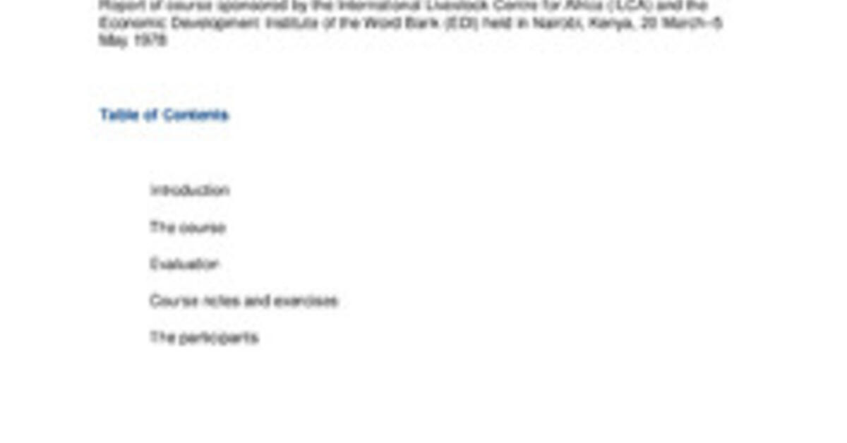 Livestock Development Projects Planning And Evaluation Report Of A Course