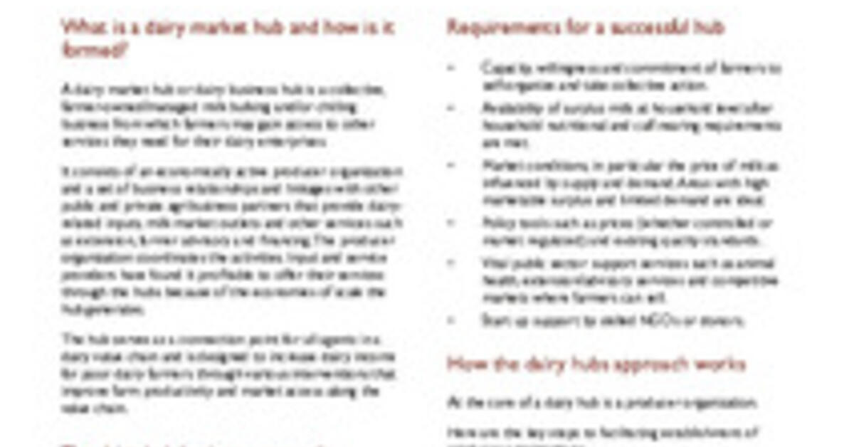 A view into the dairy market hubs approach