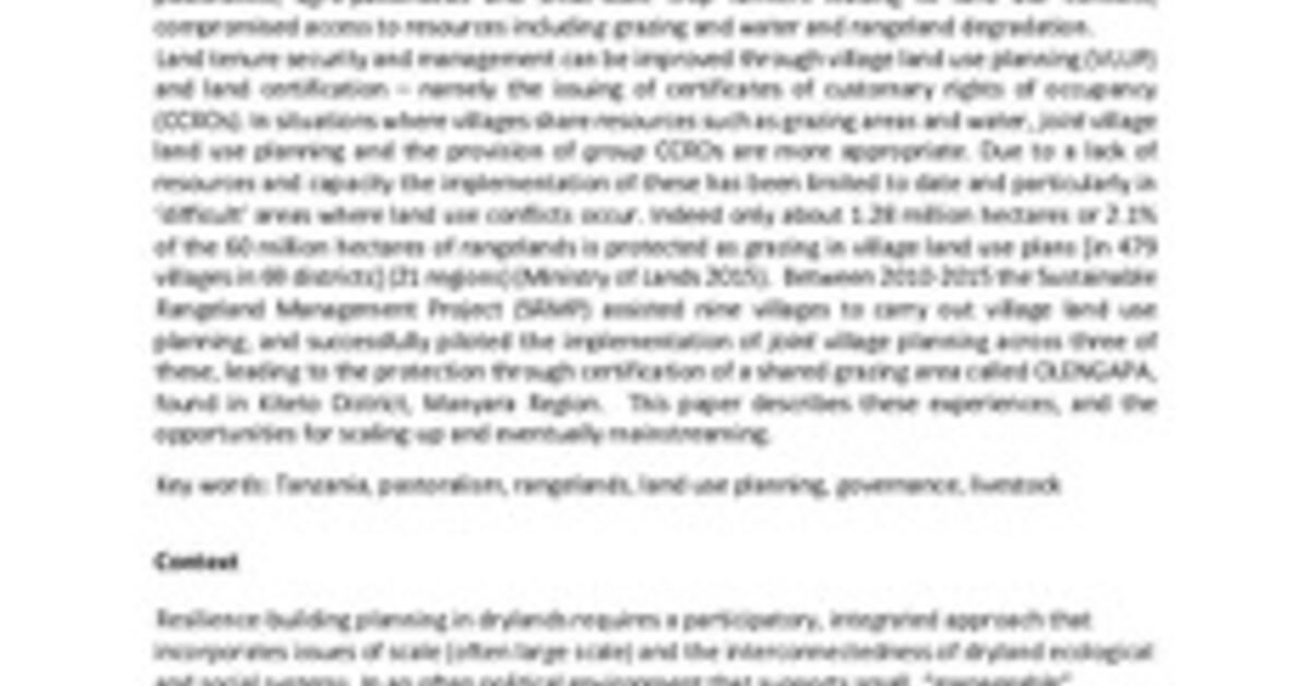 Joint Village Land Use Planning in Tanzania A process to enhance the