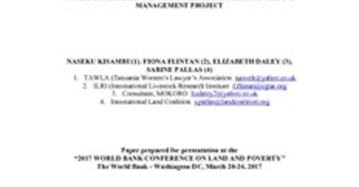 Pastoral women’s land rights and village land use planning in Tanzania Experiences from the