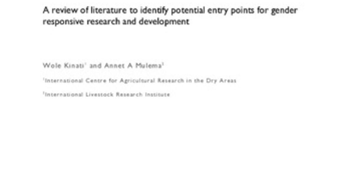 Gender issues in livestock production in Ethiopia A review of