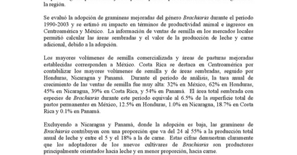 Impacto de la adopción de pastos Brachiaria: Centroamérica y México