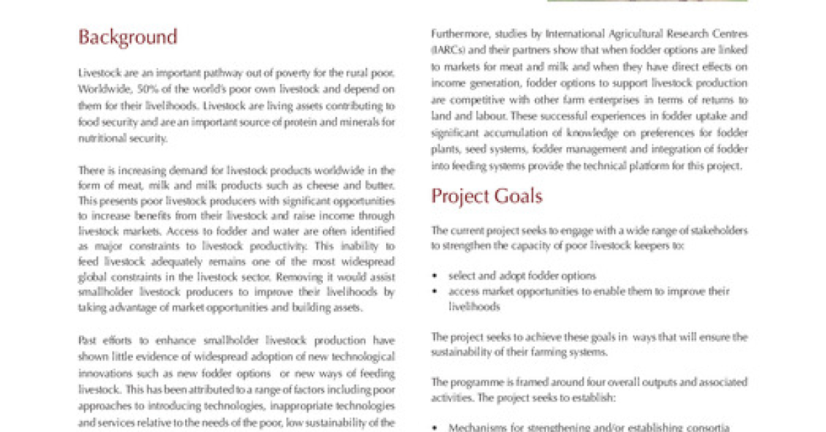 Fodder Project Fodder Adoption Project Enhancing livelihoods of poor livestock keepers ...