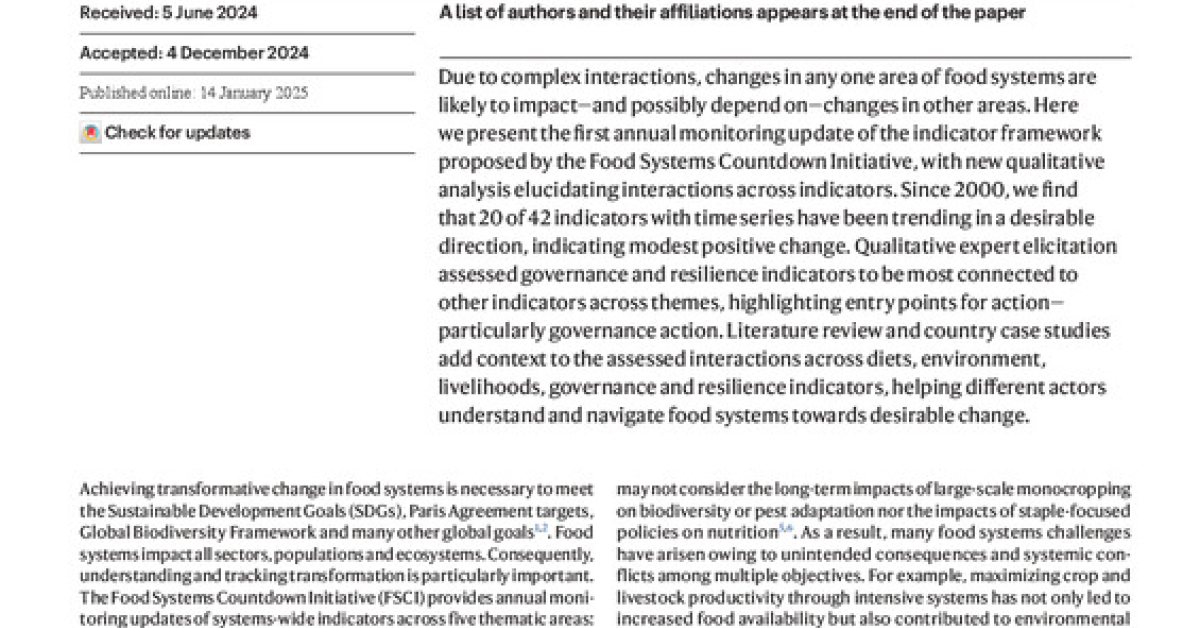 Governance and resilience as entry points for transforming food systems ...