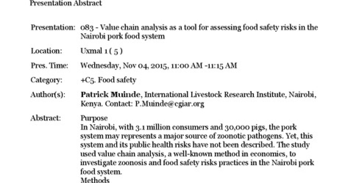 Value chain analysis as a tool for assessing food safety risks in the ...
