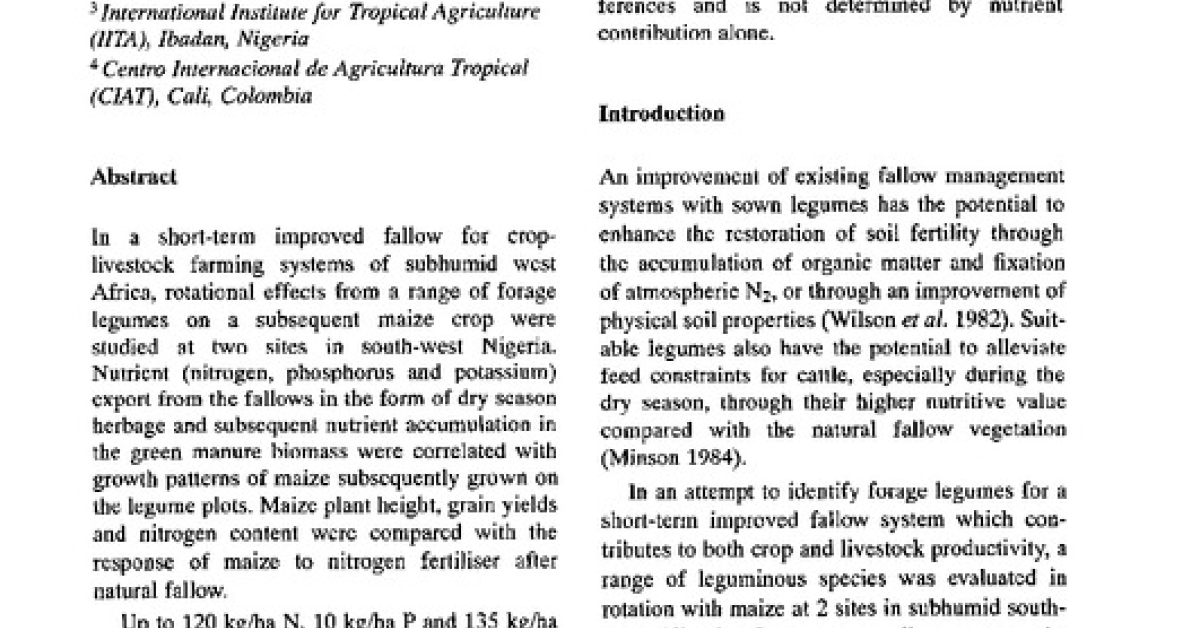 Forage legumes for improved fallows in agropastoral systems of subhumid ...