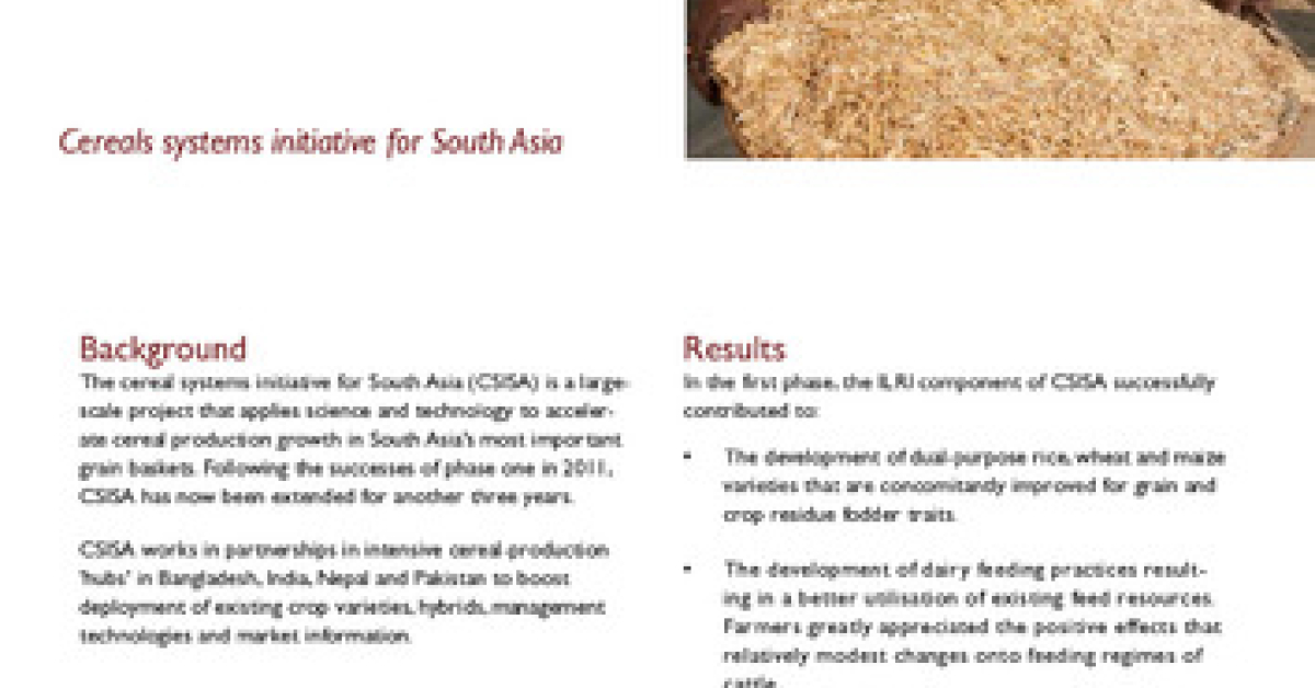 CSISA: Cereals systems initiative for South Asia