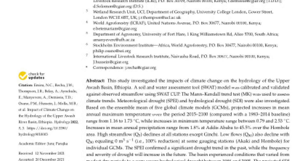 Impact of Climate Change on the Hydrology of the Upper Awash River ...