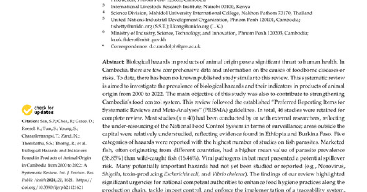 Biological hazards and indicators found in products of animal origin in ...