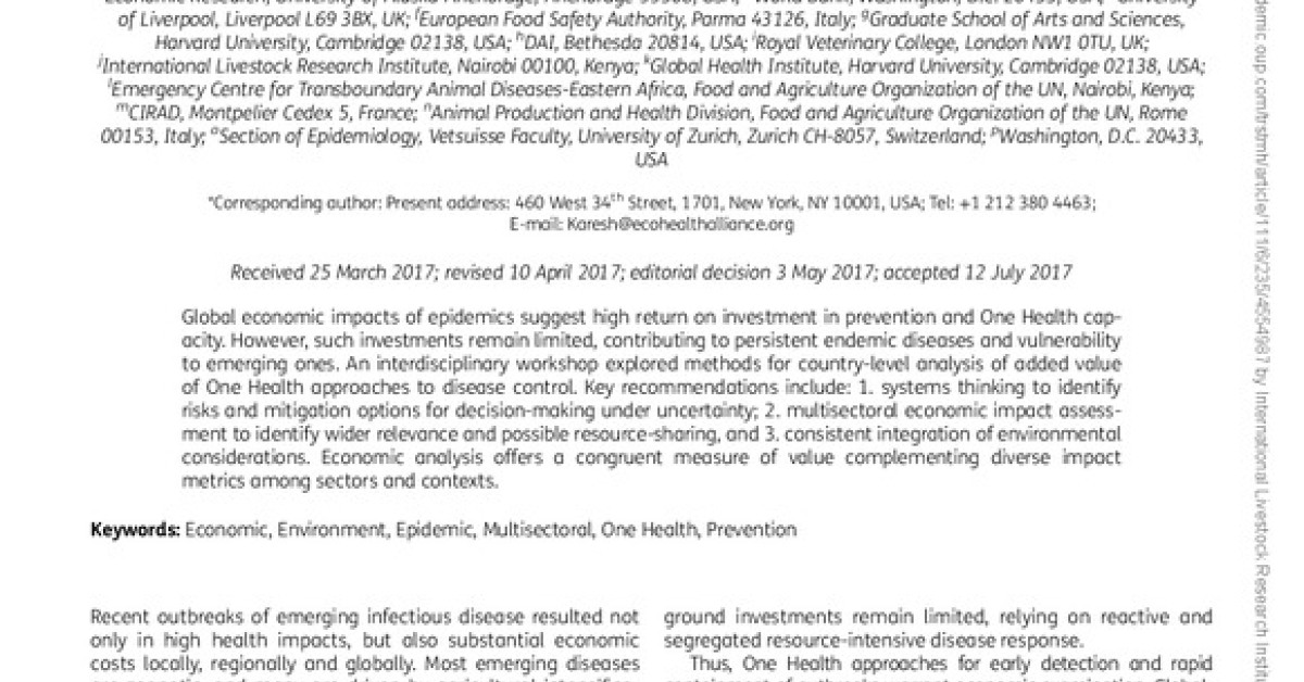 One Health economics to confront disease threats